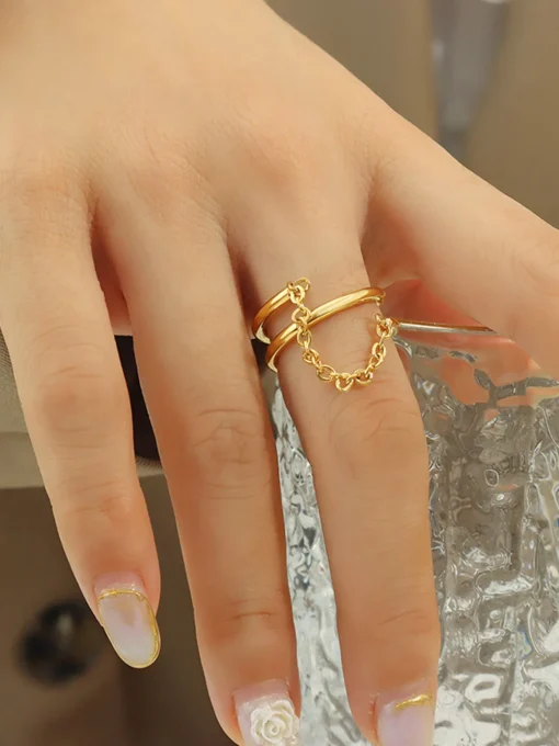 COMMENSE Rings & Bracelets|Accessories^Double Layered Chain Decor Ring Gold