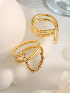 COMMENSE Rings & Bracelets|Accessories^Double Layered Chain Decor Ring Gold