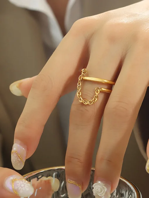 COMMENSE Rings & Bracelets|Accessories^Double Layered Chain Decor Ring Gold