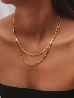 COMMENSE Necklaces|Accessories^Double-Layer Snake & Twist Chain Necklace Golden