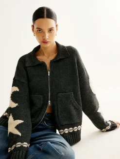 COMMENSE Cardigans|Sweaters & Cardigans^Double-Zip Pockets Lapel Cardigan Black