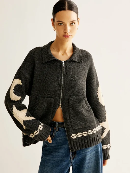 COMMENSE Cardigans|Sweaters & Cardigans^Double-Zip Pockets Lapel Cardigan Black