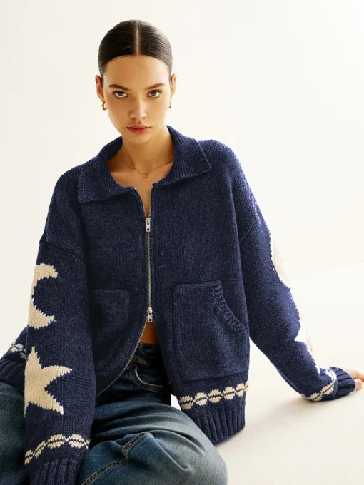 COMMENSE Cardigans|Sweaters & Cardigans^Double-Zip Pockets Lapel Cardigan Black