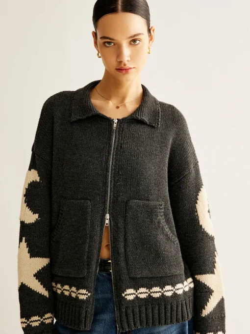 COMMENSE Cardigans|Sweaters & Cardigans^Double-Zip Pockets Lapel Cardigan Black