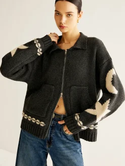 COMMENSE Cardigans|Sweaters & Cardigans^Double-Zip Pockets Lapel Cardigan Black