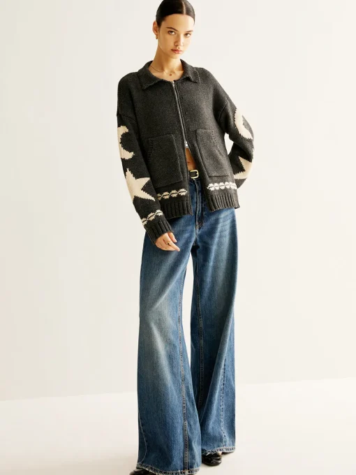 COMMENSE Cardigans|Sweaters & Cardigans^Double-Zip Pockets Lapel Cardigan Black