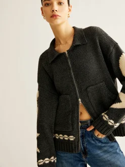 COMMENSE Cardigans|Sweaters & Cardigans^Double-Zip Pockets Lapel Cardigan Black
