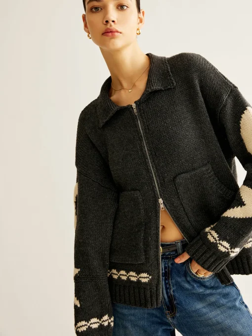 COMMENSE Cardigans|Sweaters & Cardigans^Double-Zip Pockets Lapel Cardigan Black