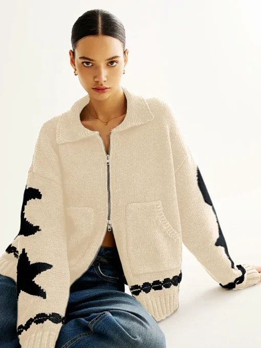 COMMENSE Cardigans|Sweaters & Cardigans^Double-Zip Pockets Lapel Cardigan Black