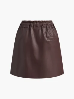 COMMENSE Skirts|Bottoms^Drawstring Faux Leather Skirt Burgundy