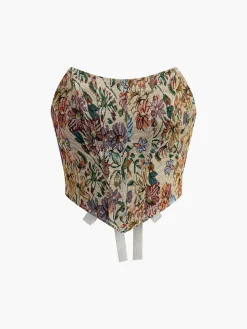 COMMENSE Corset Tops|Tops^Drawstring Floral Corset Black