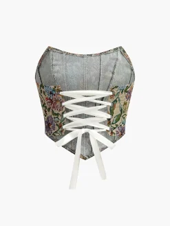 COMMENSE Corset Tops|Tops^Drawstring Floral Corset Black