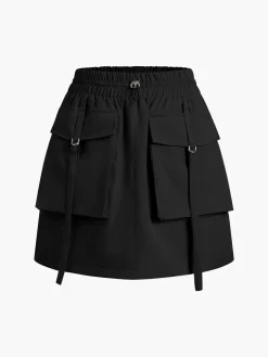 COMMENSE Skirts|Bottoms^Drawstring Pockets Cargo Mini Skirt Black