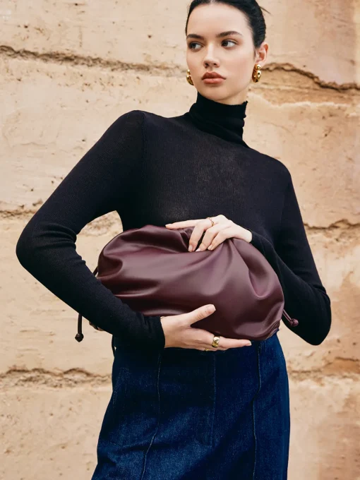 COMMENSE Bags|Accessories^Drawstring Soft Clutch Bag Burgundy