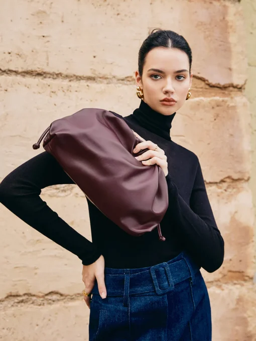 COMMENSE Bags|Accessories^Drawstring Soft Clutch Bag Burgundy