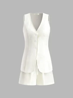 COMMENSE Shorts Sets|Shorts^Drawstring Split Casual Shorts Set White