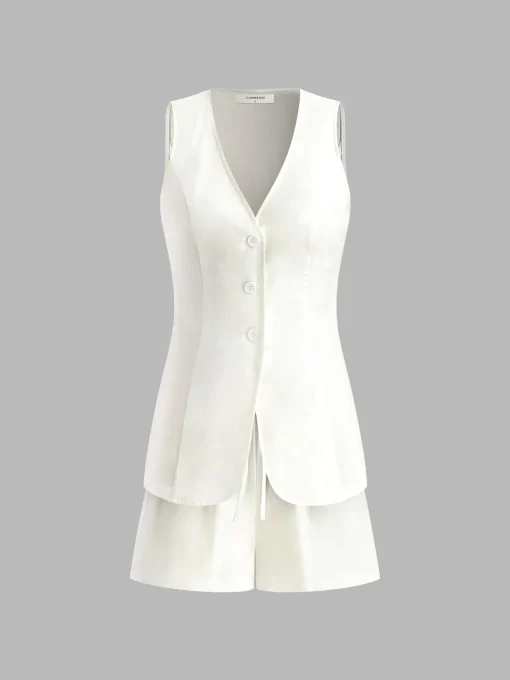 COMMENSE Shorts Sets|Shorts^Drawstring Split Casual Shorts Set White