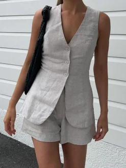 COMMENSE Shorts Sets|Shorts^Drawstring Split Casual Shorts Set White
