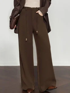 COMMENSE Pants|Bottoms^Drawstring Wide-Leg Draped Pants DarkBrown