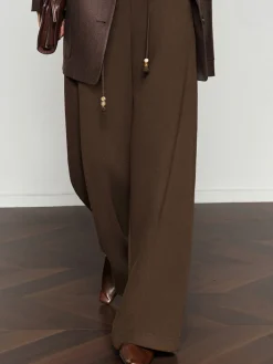 COMMENSE Pants|Bottoms^Drawstring Wide-Leg Draped Pants DarkBrown
