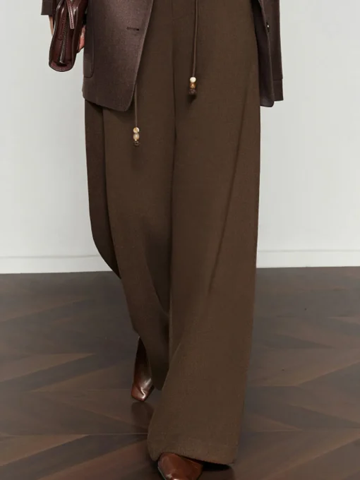 COMMENSE Pants|Bottoms^Drawstring Wide-Leg Draped Pants DarkBrown