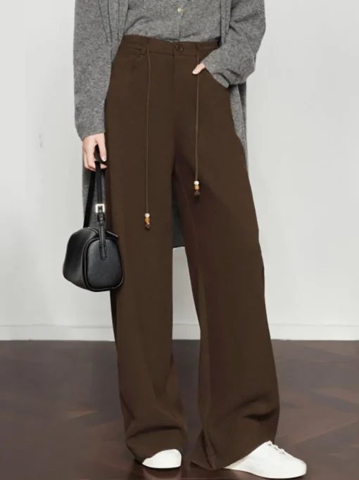 COMMENSE Pants|Bottoms^Drawstring Wide-Leg Draped Pants DarkBrown