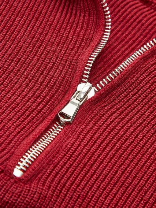 COMMENSE Pants Sets^Drawstring Zipper Sweater Pants Set Burgundy