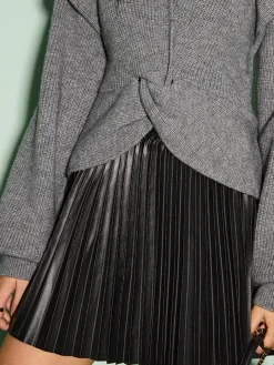 COMMENSE Bottoms^Elastic Waist Faux Leather Pleated Skirt Black