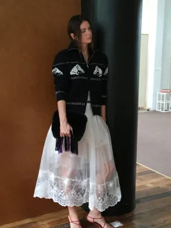 COMMENSE Skirts|Bottoms^Elastic Waist Lined Lace Skirt White