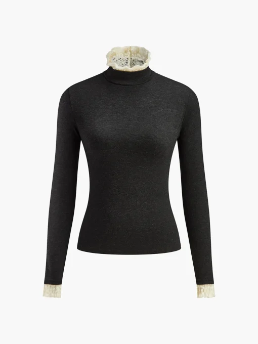 COMMENSE T-shirts|Tops^Elegant Contrast Trim Jersey Top Black