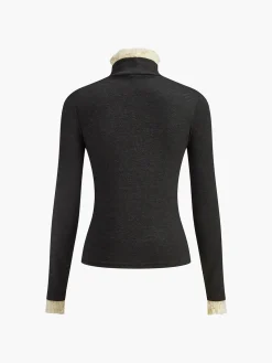 COMMENSE T-shirts|Tops^Elegant Contrast Trim Jersey Top Black