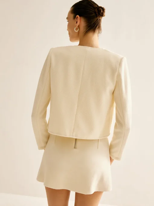 COMMENSE Outerwear|Blazers^Elegant Crew Neck Tweed Blazer Apricot