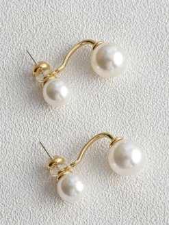 COMMENSE Earrings|Accessories^Elegant Double Pearl Stud Earrings Off-White