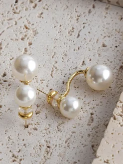COMMENSE Earrings|Accessories^Elegant Double Pearl Stud Earrings Off-White