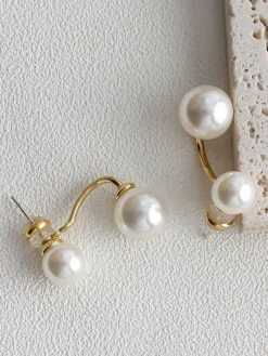 COMMENSE Earrings|Accessories^Elegant Double Pearl Stud Earrings Off-White