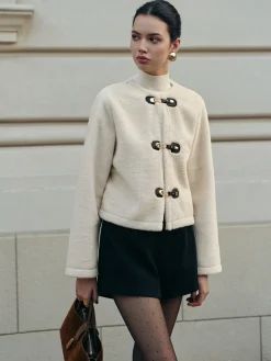 COMMENSE Outerwear|Coats^Elegant Faux Fur Short Coat Beige