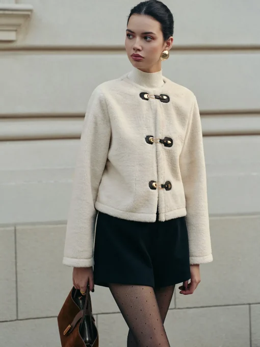 COMMENSE Outerwear|Coats^Elegant Faux Fur Short Coat Beige