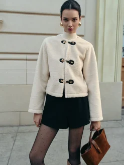 COMMENSE Outerwear|Coats^Elegant Faux Fur Short Coat Beige