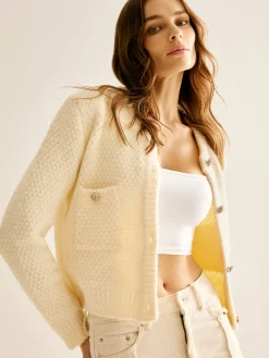 COMMENSE Cardigans|Sweaters & Cardigans^Elegant Metal Button Cardigan Off-White