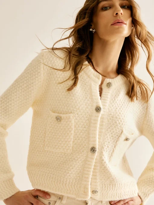 COMMENSE Cardigans|Sweaters & Cardigans^Elegant Metal Button Cardigan Off-White