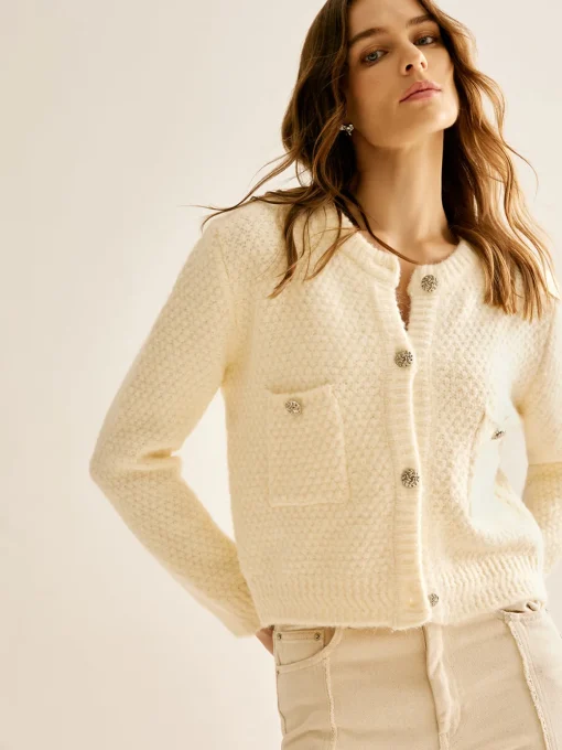 COMMENSE Cardigans|Sweaters & Cardigans^Elegant Metal Button Cardigan Off-White