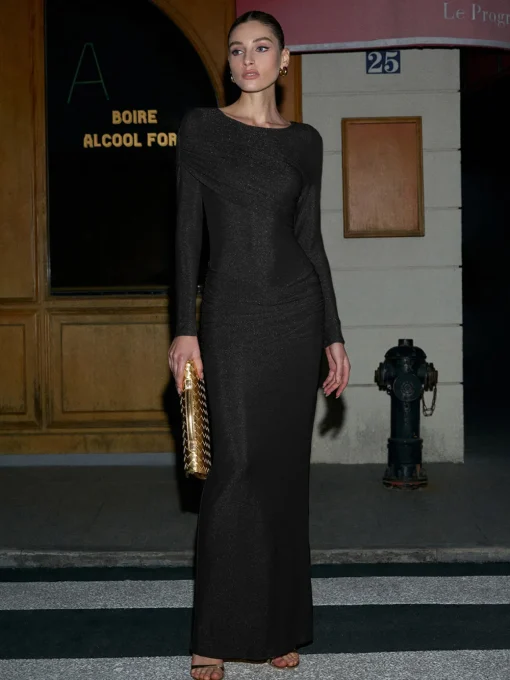 COMMENSE Black Dresses|Cocktail & Party Dresses^Elegant Pleated Purl Dress Gold