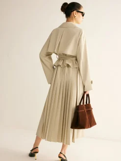 COMMENSE Outerwear|Coats^Elegant Pleated Trench Coat With Belt Beige