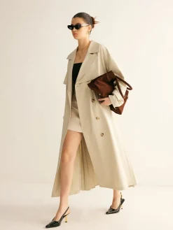 COMMENSE Outerwear|Coats^Elegant Pleated Trench Coat With Belt Beige