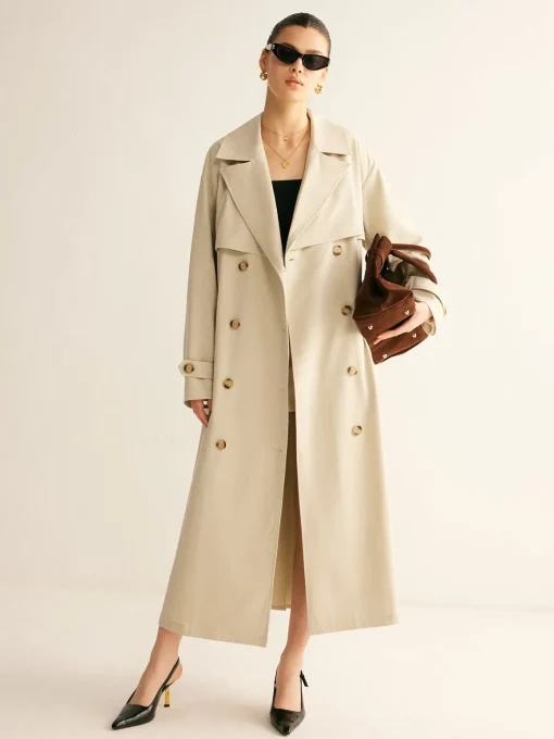 COMMENSE Outerwear|Coats^Elegant Pleated Trench Coat With Belt Beige