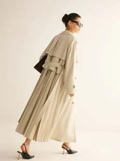 COMMENSE Outerwear|Coats^Elegant Pleated Trench Coat With Belt Beige
