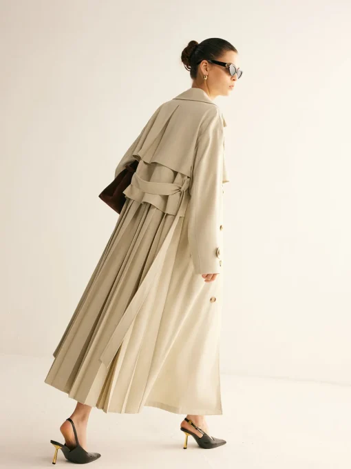 COMMENSE Outerwear|Coats^Elegant Pleated Trench Coat With Belt Beige