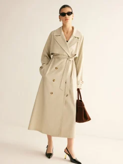 COMMENSE Outerwear|Coats^Elegant Pleated Trench Coat With Belt Beige