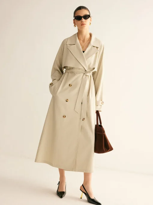 COMMENSE Outerwear|Coats^Elegant Pleated Trench Coat With Belt Beige