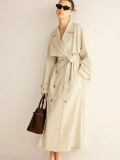 COMMENSE Outerwear|Coats^Elegant Pleated Trench Coat With Belt Beige